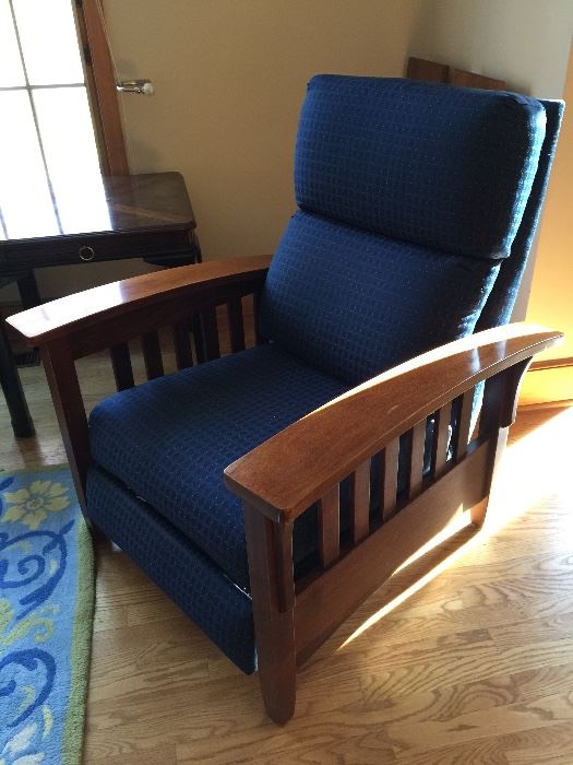 Ethan Allen Mission Style Blue Recliner Chair
