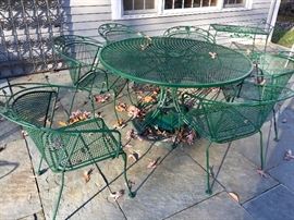 Green Wrought Iron Round Table with 6 Chairs
Green Wrought Iron Tea Cart (30" x 18"x 31")
Green Wrought Iron 3 Stacking End Tables