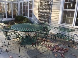 Green Wrought Iron Round Table with 6 Chairs
Green Wrought Iron Tea Cart (30" x 18"x 31")
Green Wrought Iron 3 Stacking End Tables