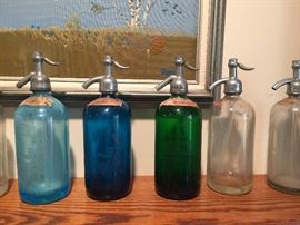 10 Antique Seltzer Bottles (5 Blue and 5 Clear)