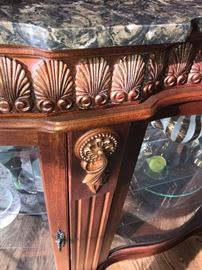 ORNATE HEPPLEWHITE STYLE LIGHTED CURIO/ DISPLAY CABINET WITH GRANITE TOP 72" LONG X 17" WIDE AND 40.5" TALL