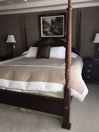 STANLEY BEDROOM SET- FOUR POST KING SIZE BED, 2 NIGHTSTANDS, DRESSER WITH MIRROR-MATTRESS NOT INCLUDED