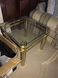 BRUSED BRASS GLASS-TOP TABLE