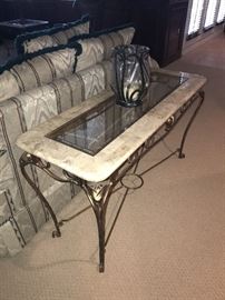 STONE AND GLASS TOP SOFA TABLE