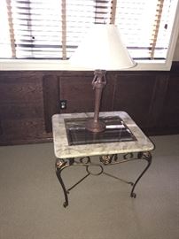 STONE & GLASS-TOP SIDE TABLE