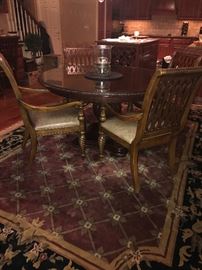 ROUND SOLID WOOD TABLE WITH 6 CHAIRS ( COMES WITH 2 LEAVES)