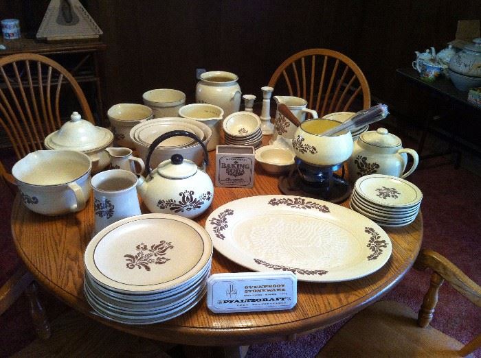 Huge collection of collectible Pfaltzgraff Village dinnerware.  Multiple complete table settings and many hard to find unique Village items.