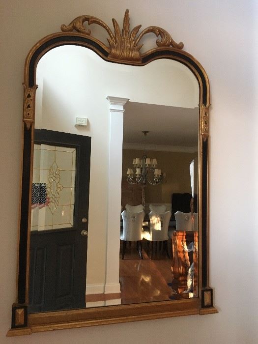 Designer mirror, gold/black decorative trim with crown