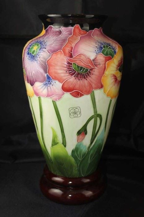 McCall J. with original box. Icing on the cake, 14" Poppy Vase with wood base.
