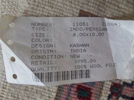 very nice, oriental rug, 8x10  retail price 3,995