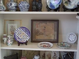assorted, oriental plates, vases, and prints