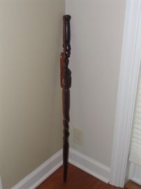 hand carved wooden walking stick