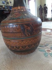 Hand carved Navajo vase, 27" tall signed by artist - very very nice!