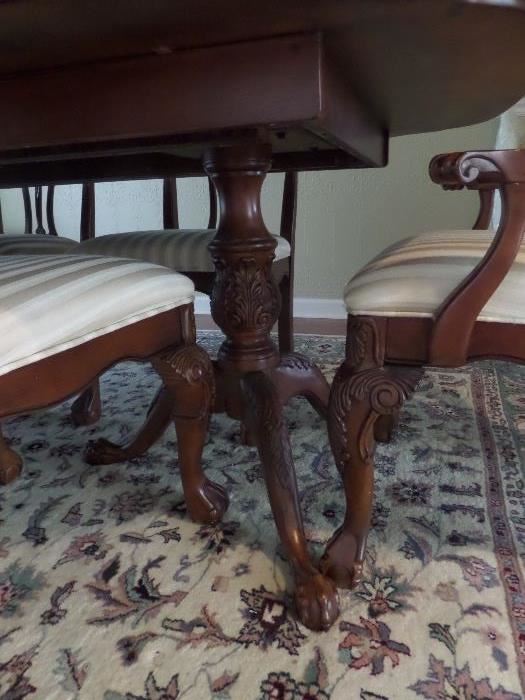 We will be takin bids on this beautiful table 8 chairs and two leaves. This unit came from Hutsons in Cape Girardeau and is in superb condition. The rug under the table is 8x12 and is excellent quality - priced separate.