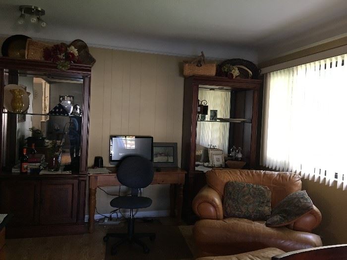 Over-sized Leather Chair & Ottoman, Sofa Table, Entertainment Centers. 