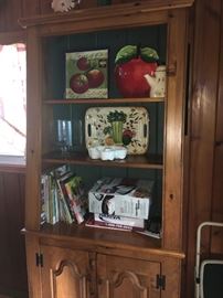 Pine display cabinet & collectibles