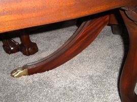 Drexel Travis Court 51″ Bow Front China Cabinet & Ethan Allen 18th Century Mahogany Dining Table with banded parquetry & The feet are capped with solid brass.