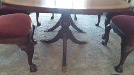 Drexel Travis Court 51″ Bow Front China Cabinet & Ethan Allen 18th Century Mahogany Dining Table with banded parquetry & The feet are capped with solid brass.