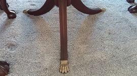 Drexel Travis Court 51″ Bow Front China Cabinet & Ethan Allen 18th Century Mahogany Dining Table with banded parquetry & The feet are capped with solid brass.