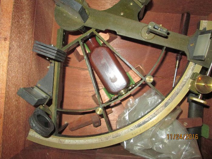 Vintage Brass Surveyors Sextant with attachments