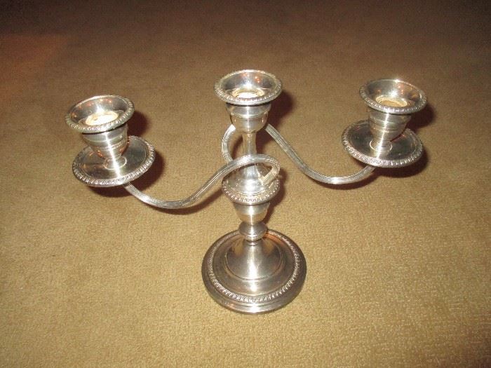 Close-up of Sterling Silver Candle Holder (one of pair)