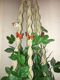 Vintage macramé plant hanger with cool butterfly beads.