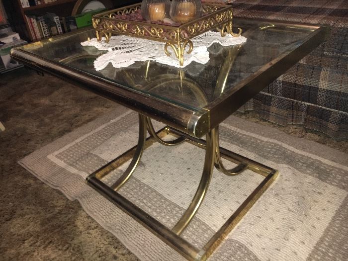  Vintage brass and glass cocktail table.