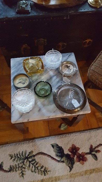 Marble Topped Plant Stand/Occasional Table with Vintage Glassware