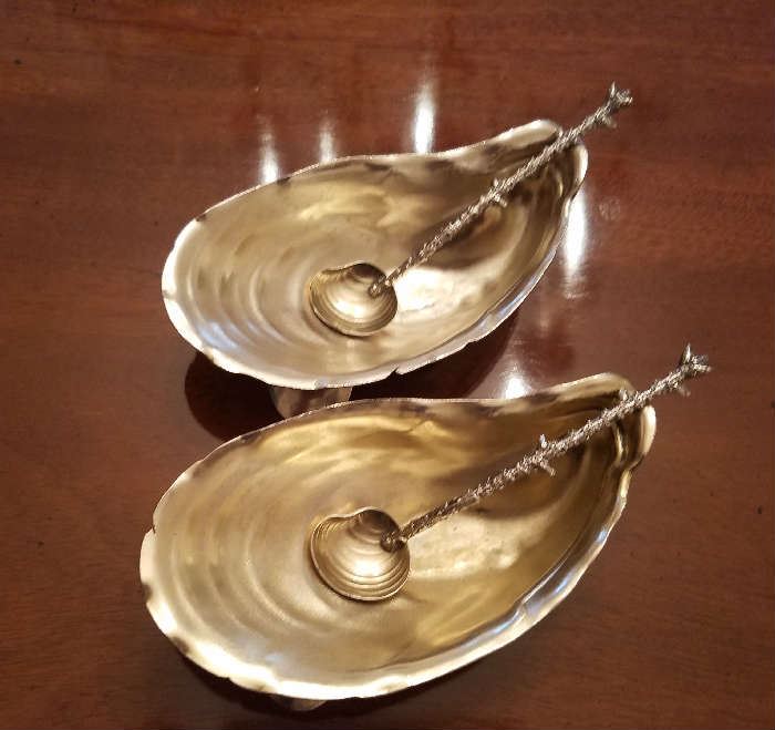 Pair of Gorham Oyster Dishes with spoons. 