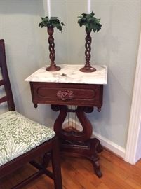 Lyre side table, marble top