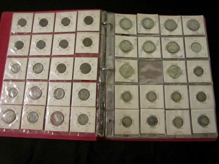 Indian Head pennies,  Buffalo nickels, Mercury dimes, Standing Liberty quarter dollar, Walking Liberty half-dollar, JFK & Eisenhower