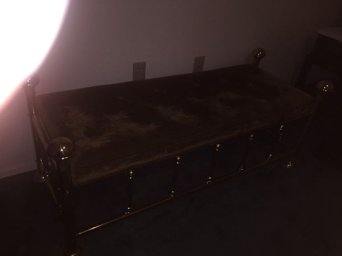 Brass Footbench with deep olive velvet cushion