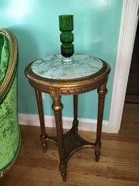 19th Century French Louis XVI marble top and cane stretcher