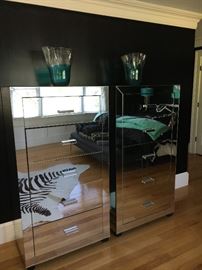 Mirrored 5-drawer dressers. 