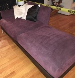 Suede modernistic chaise, super firm. Purchased at Montage, Boston