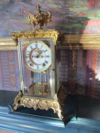 Antique Ansonia Clock Co. gold gilt mantel clock in working condition with key