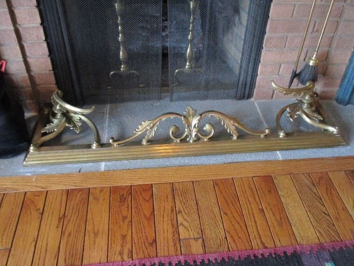 Antique polished brass French fireplace fender