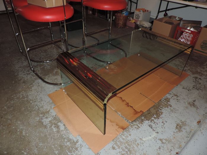 PACE Thick Glass Coffee Table with Brass Edges