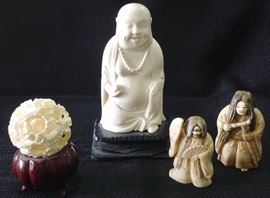 Puzzle Ball, Netsukes with Rolling Faces, Happy Buddha
