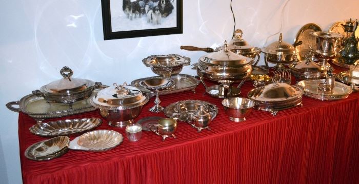TABLES of Silverplate Servingware