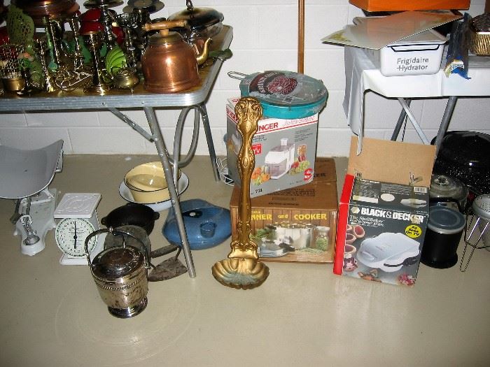 lots of copper, brass, iron cookware