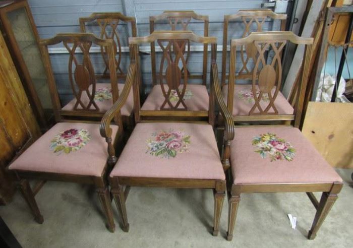 6 Chairs w/ Needlepoint Seats