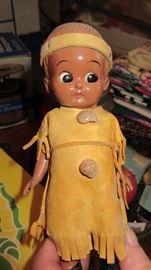 VINTAGE DOLLS LEATHER INDIAN DOLL WITH MOTION EYES