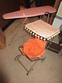 CHILDS IRONING BOARD AND STROLLER