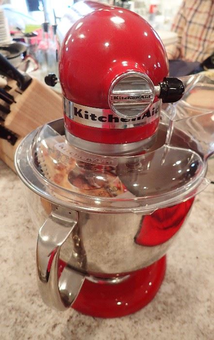 KITCHENAID MIXER WITH ATTACHMENTS AND COVER
