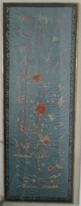 Circa 1900 silk embroidery, over seven feet tall. 