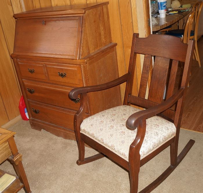 Nice little secretary style desk and Mission oak rocking chair