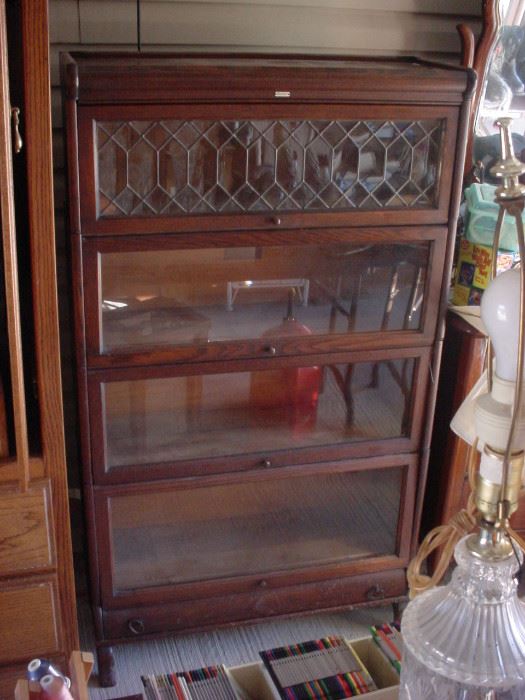 Antique Lundstrom lawyers cabinets or bookshelves. Excellent and complete with cap and drawer bottom. $750