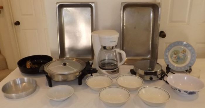 ECT003 Electric Skillet, Coffee Maker, Stainless Pans & Dishes