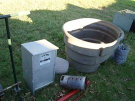 pet feeder kindling fire starter, wire, water tub